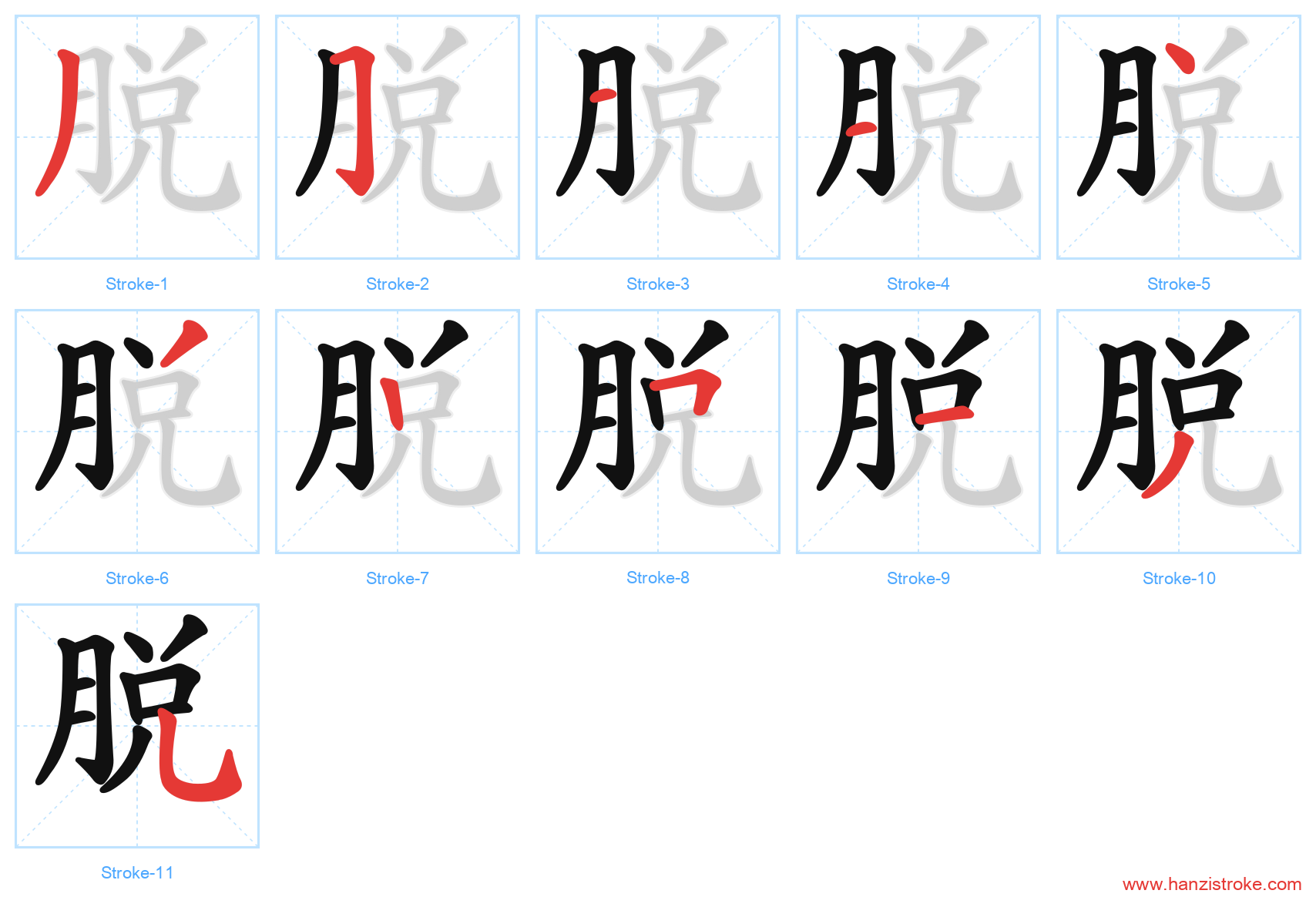 脱 stroke order diagram
