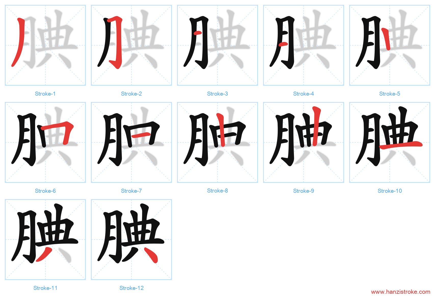 腆 stroke order diagram