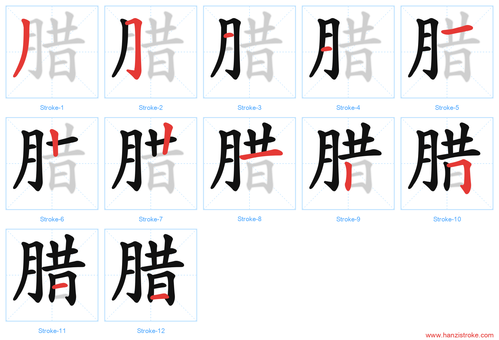 腊 stroke order diagram
