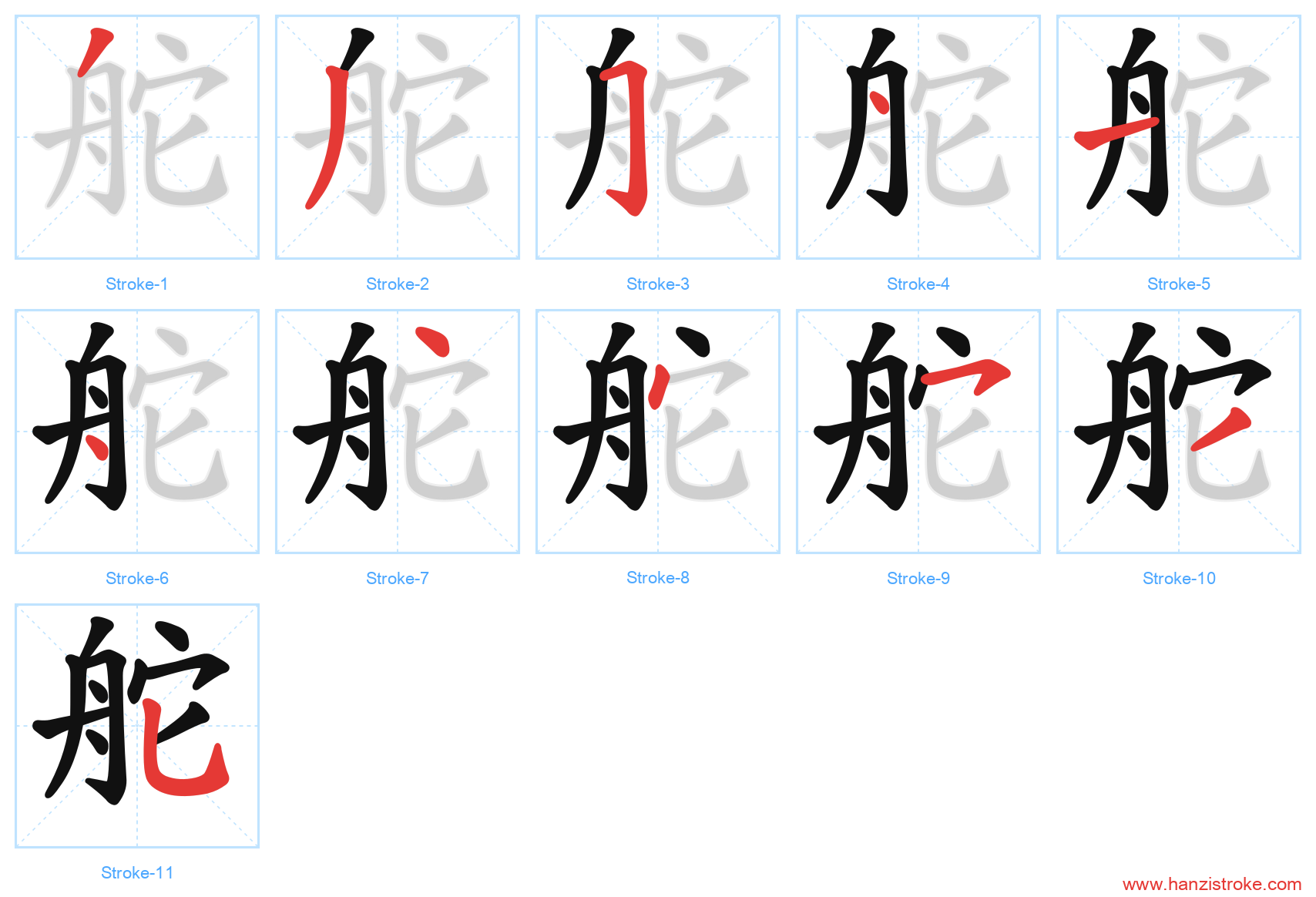 舵 stroke order diagram