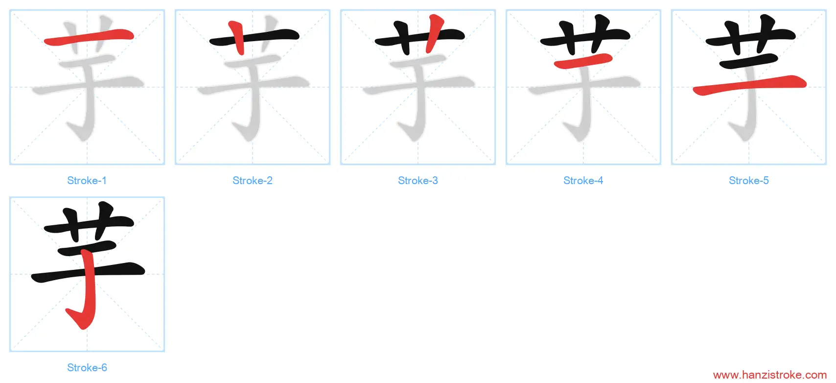 芋 stroke order diagram