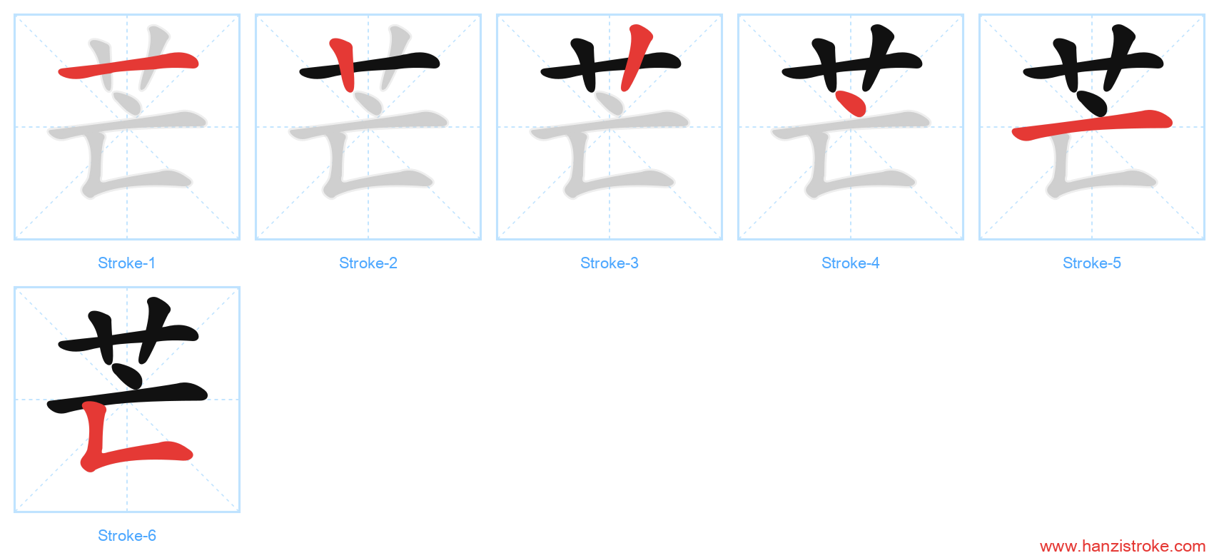 芒 stroke order diagram