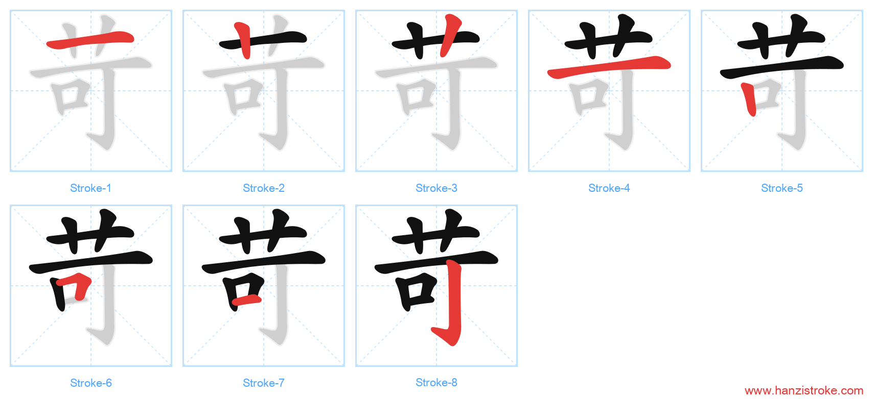 苛 stroke order diagram