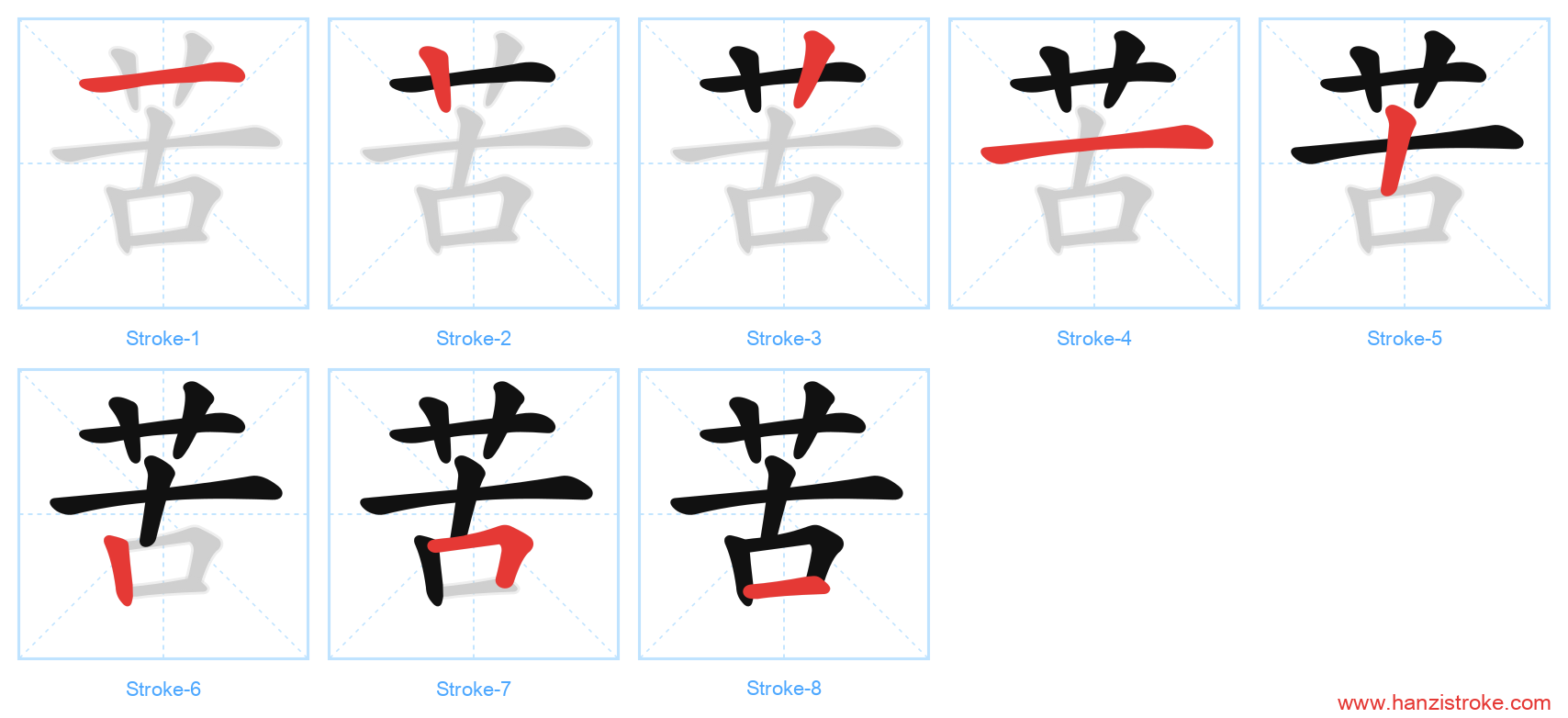 苦 stroke order diagram