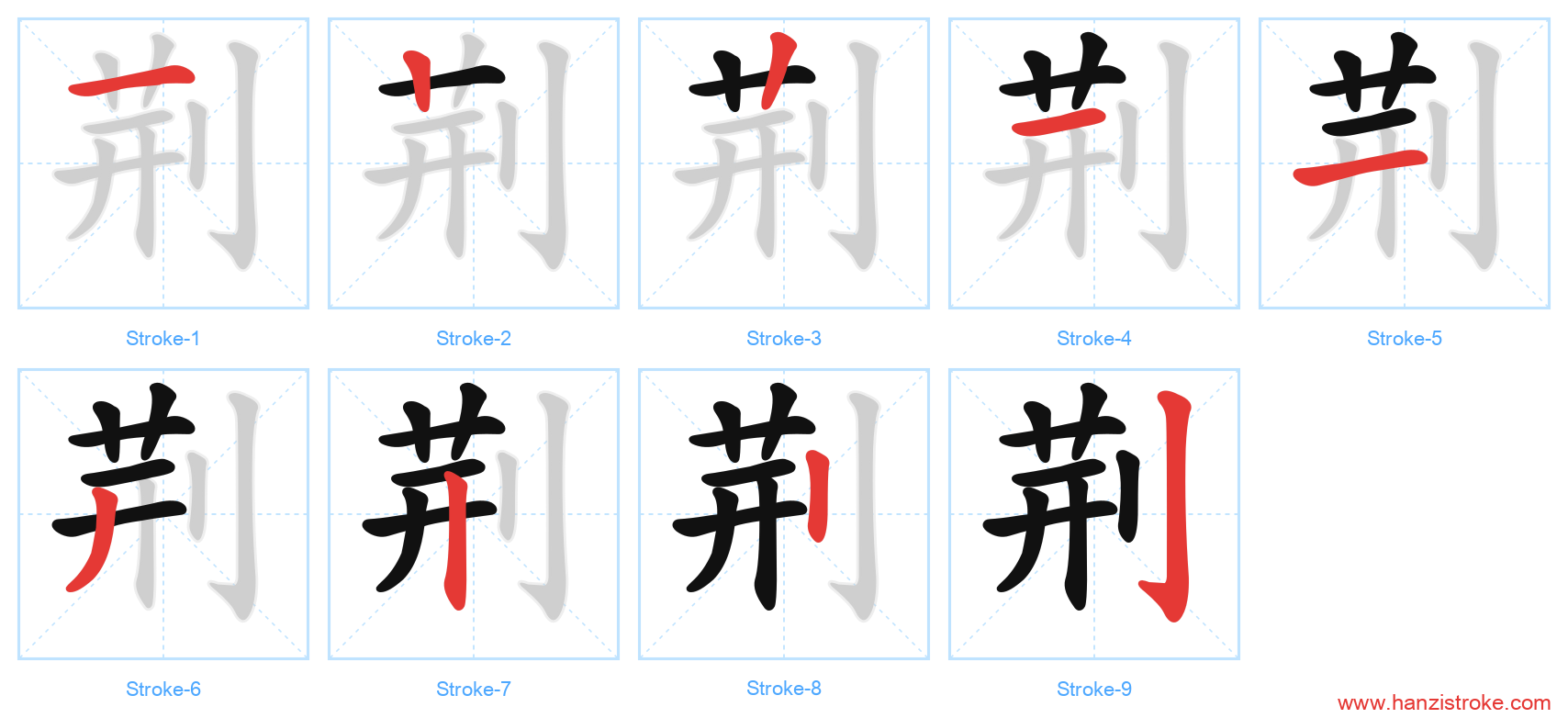 荆 stroke order diagram