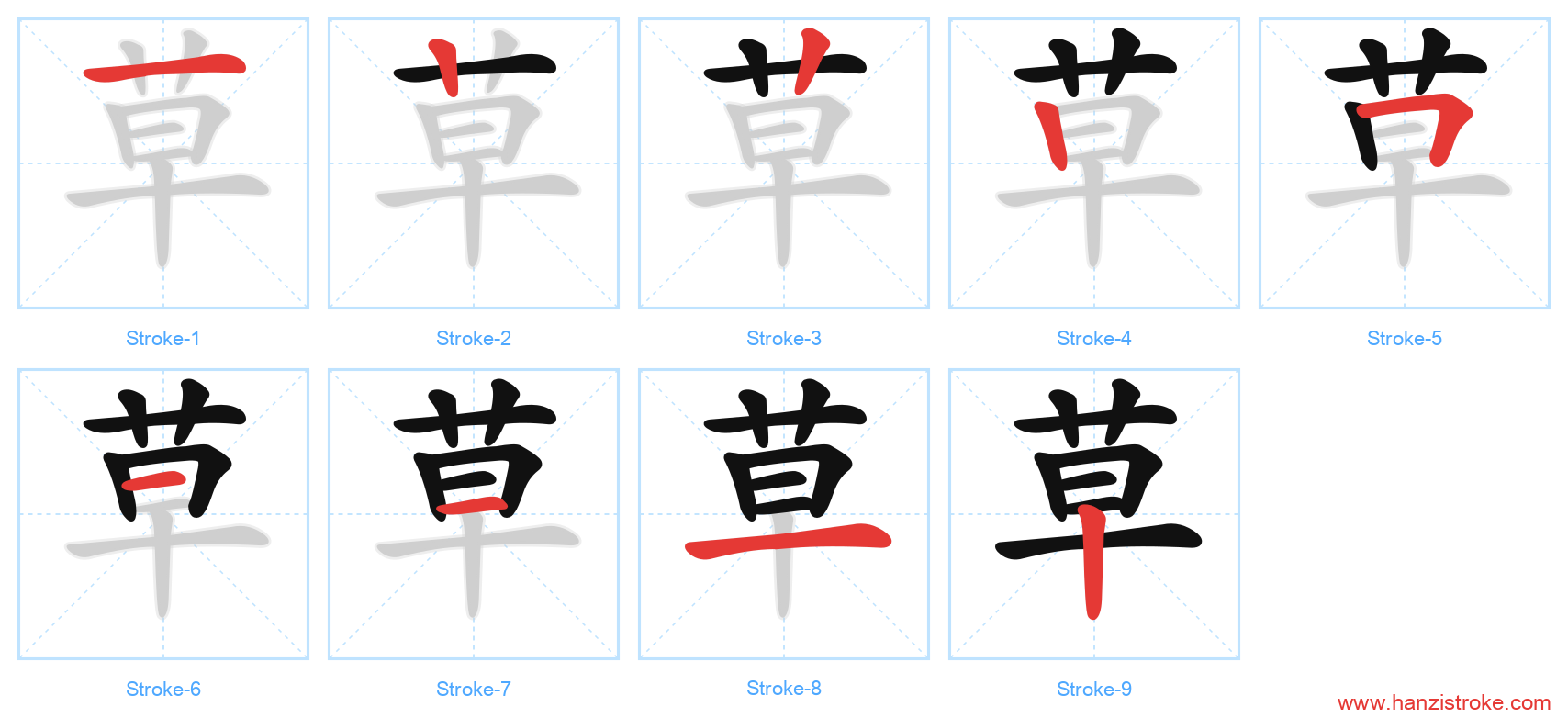 草 stroke order diagram