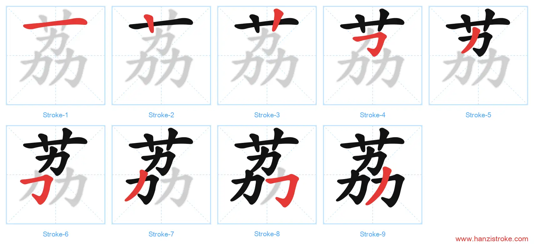 荔 stroke order diagram