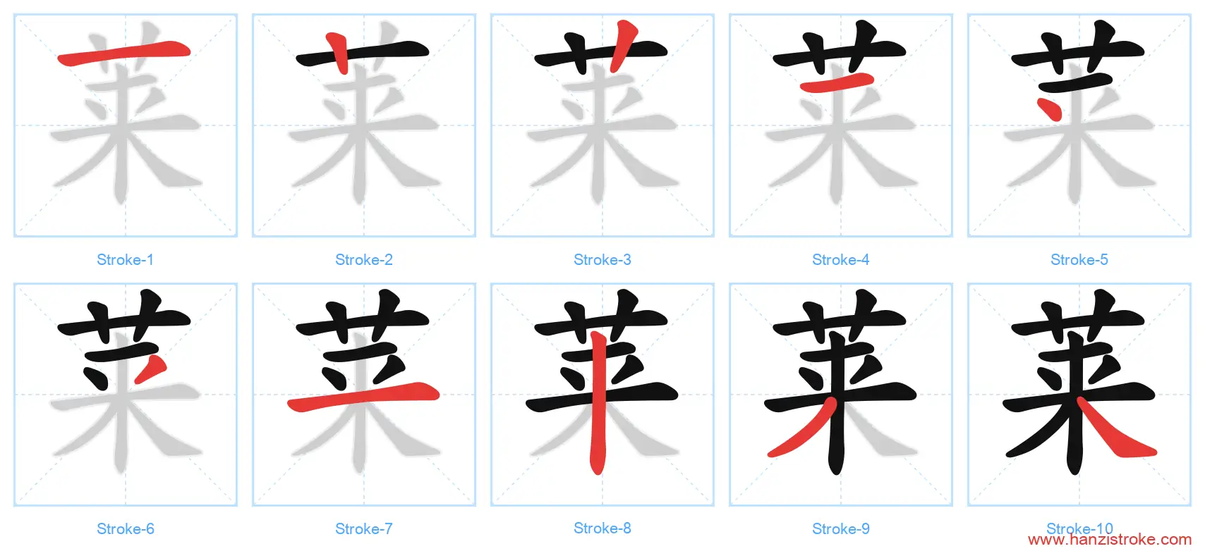 莱 stroke order diagram
