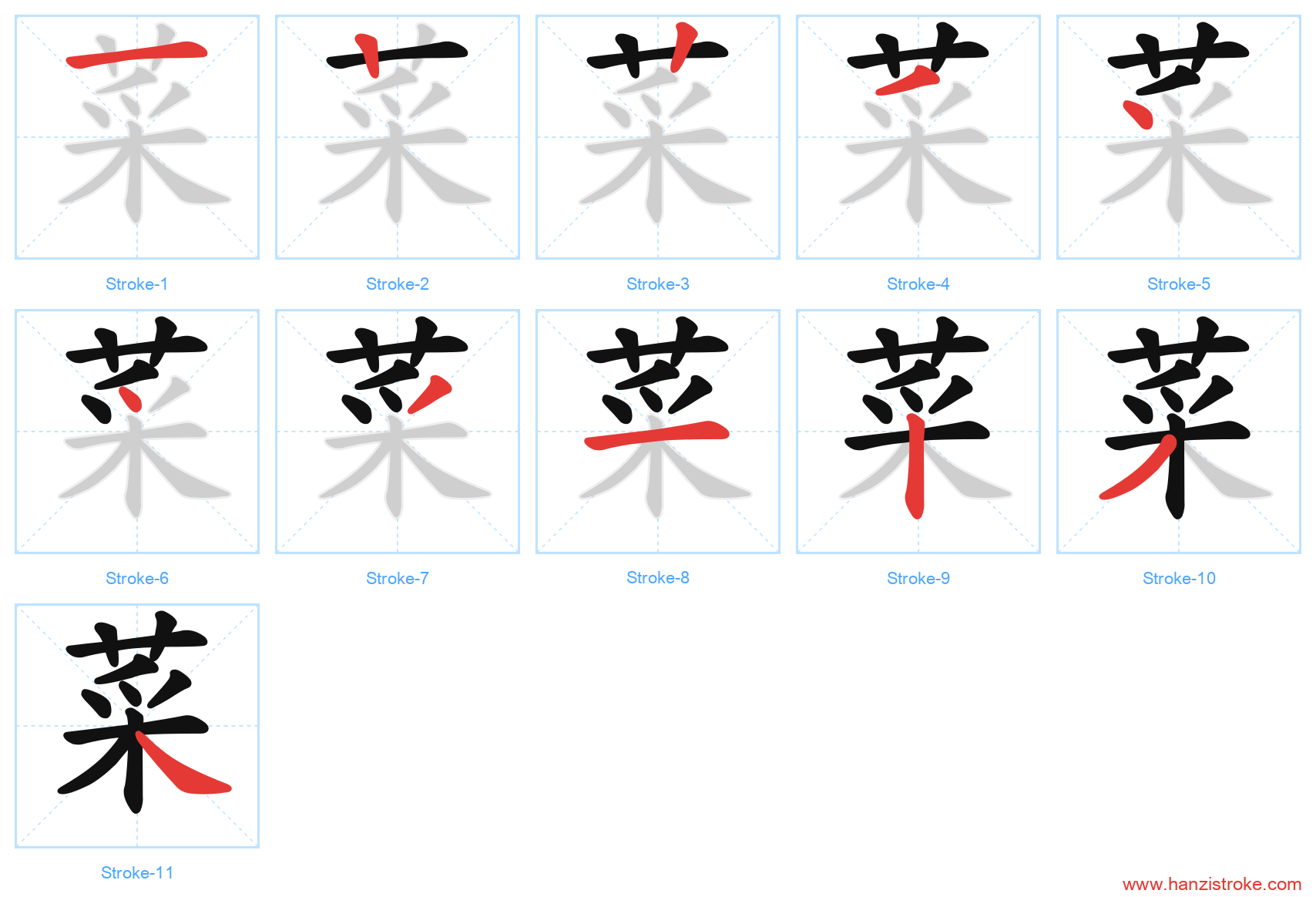 菜 stroke order diagram