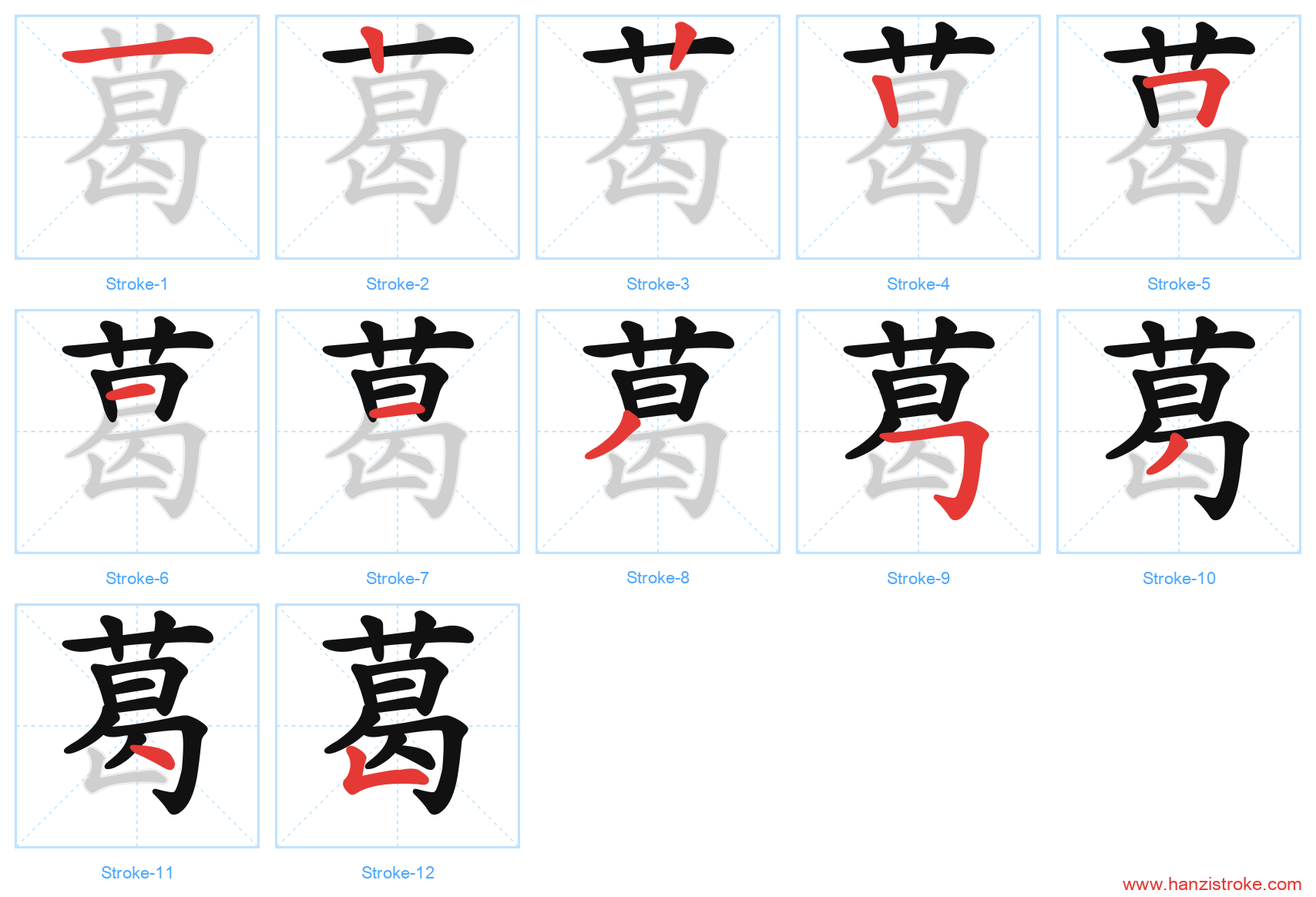 葛 stroke order diagram