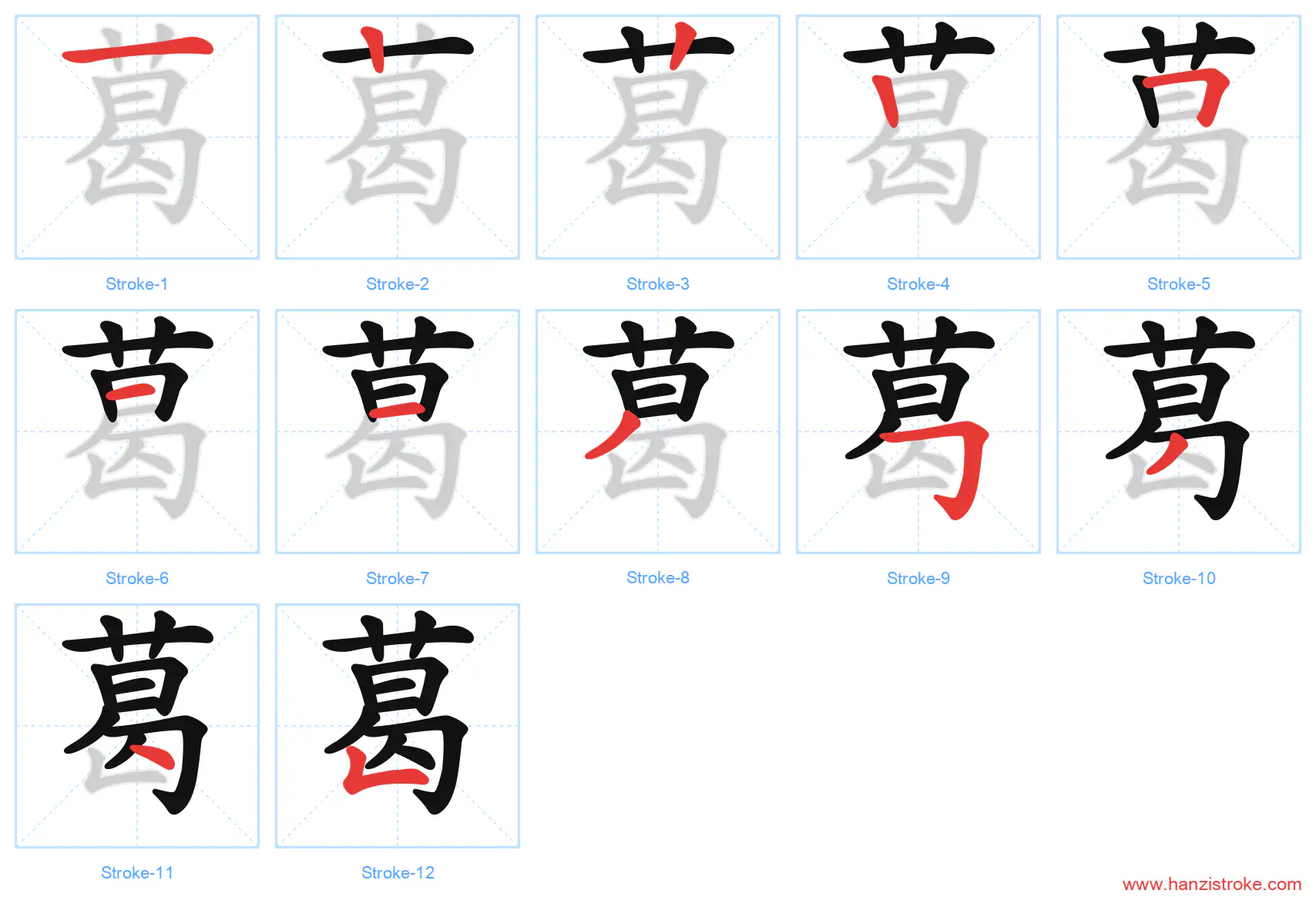 葛 stroke order diagram
