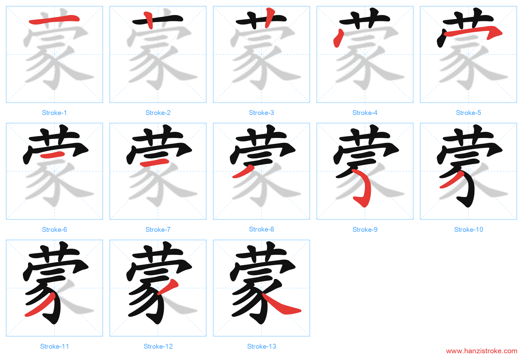蒙 stroke order diagram