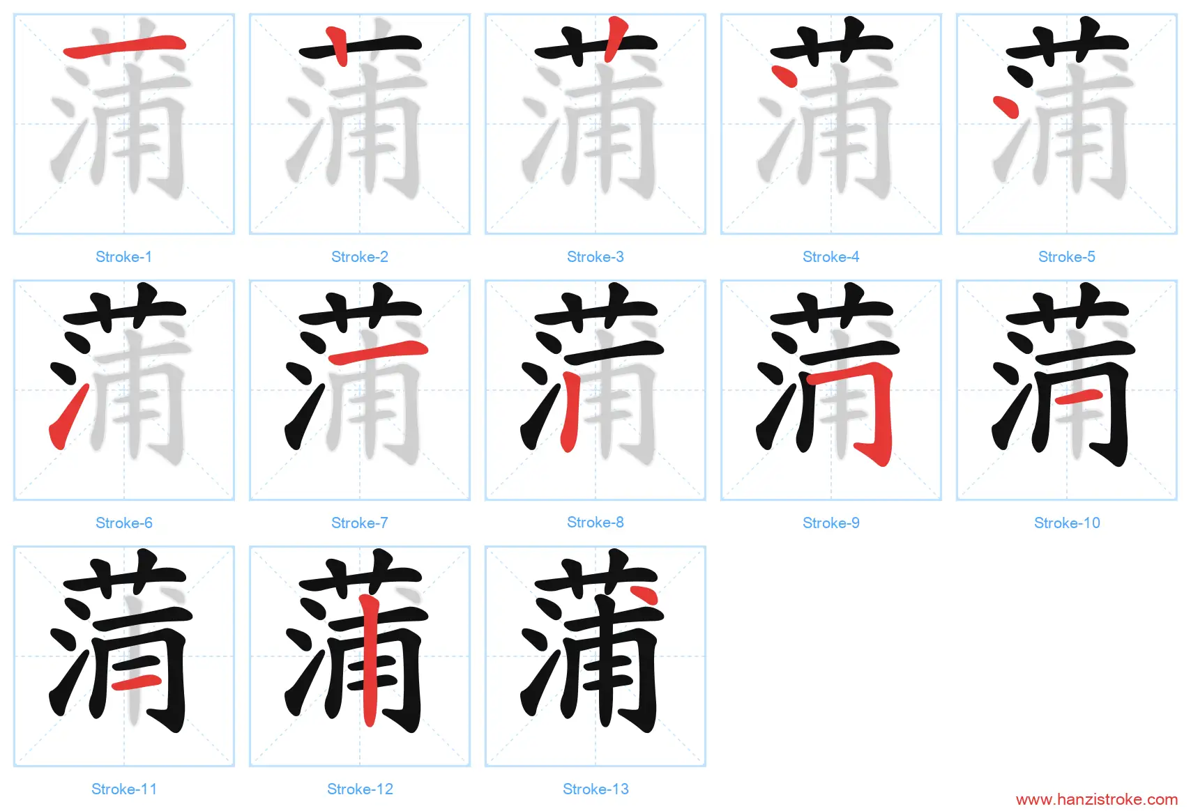 蒲 stroke order diagram