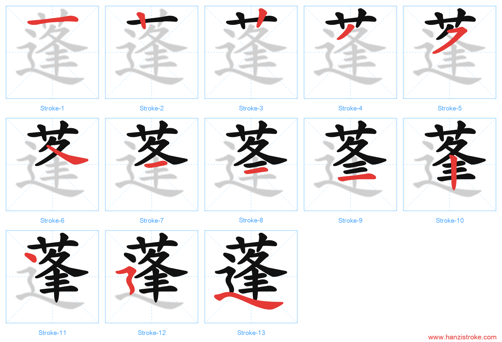 蓬 stroke order diagram