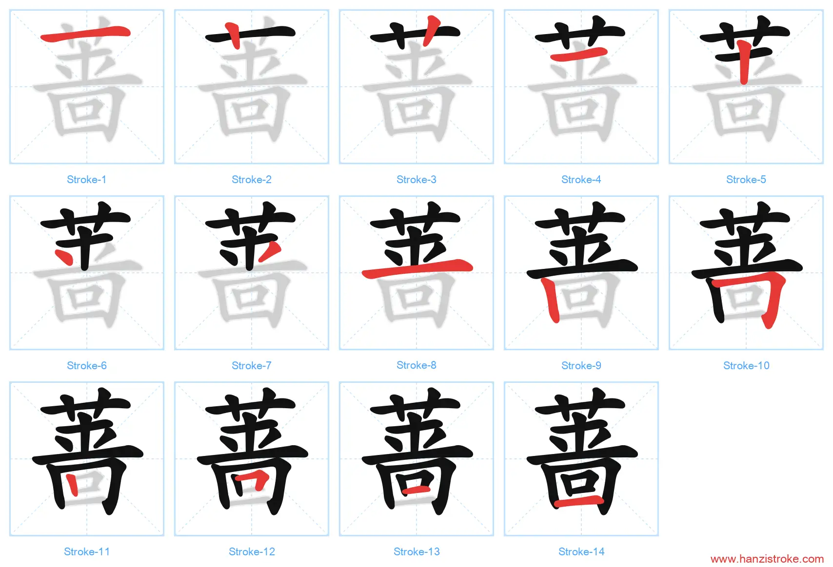 蔷 stroke order diagram