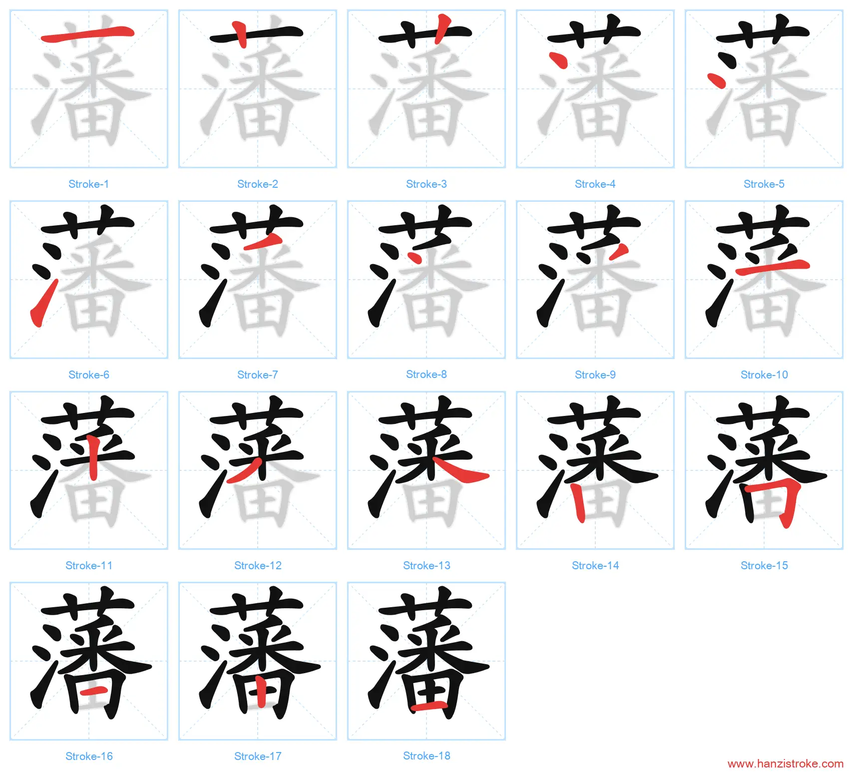 藩 stroke order diagram