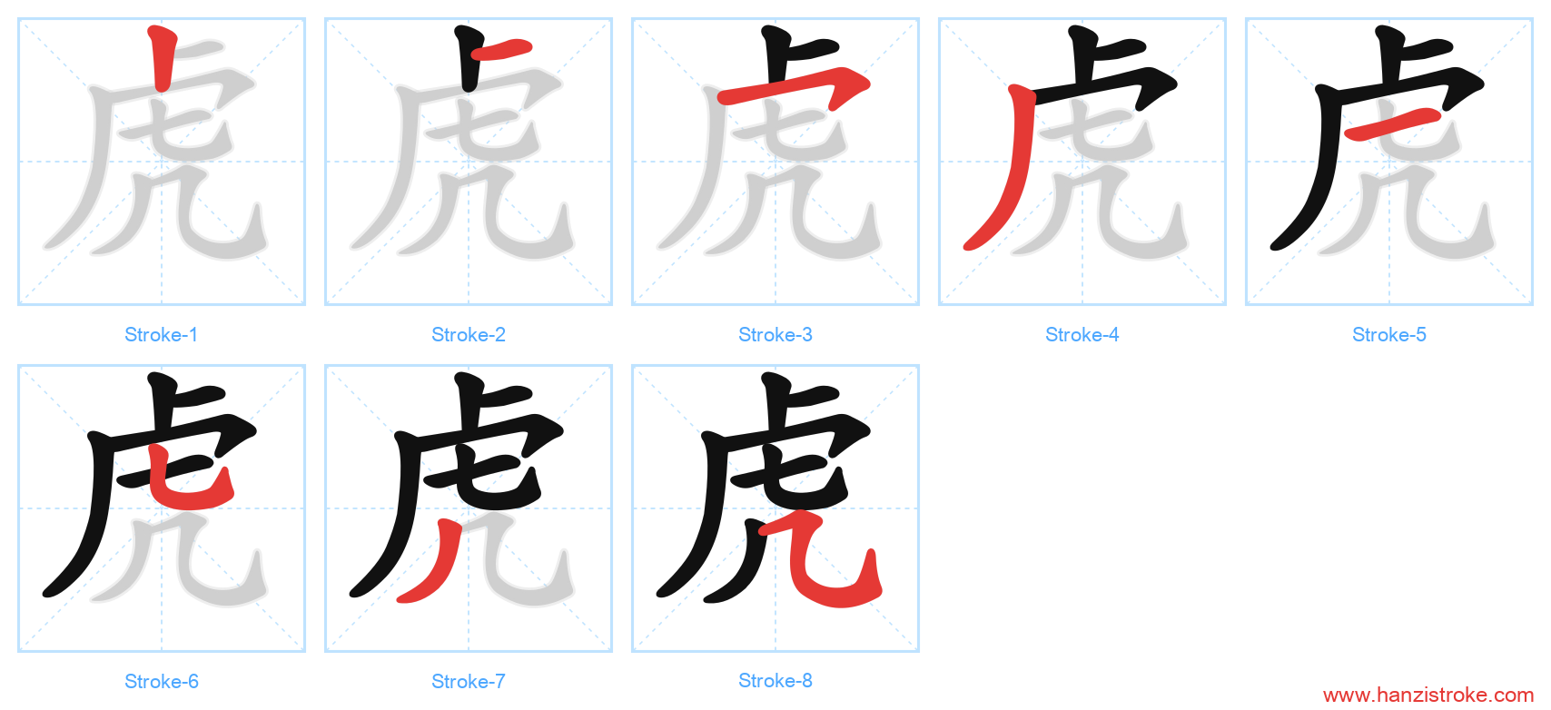 虎 stroke order diagram