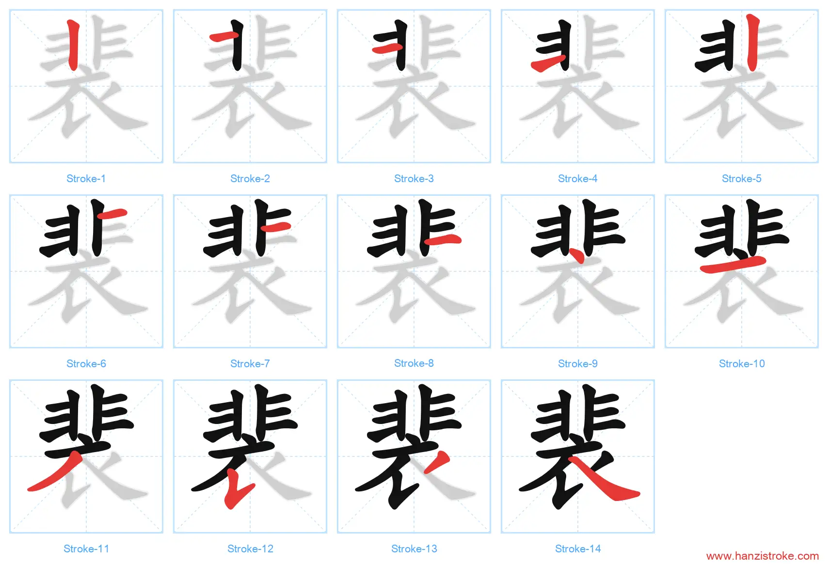 裴 stroke order diagram