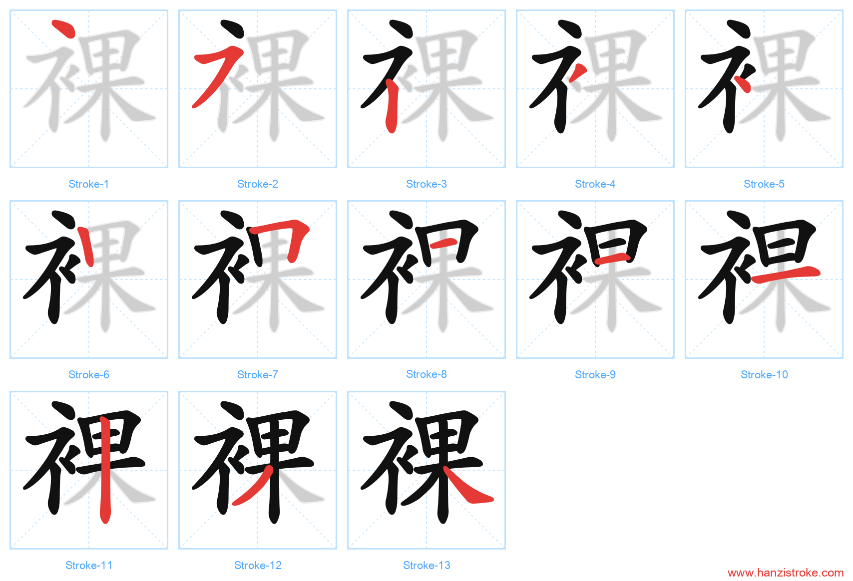 裸 stroke order diagram