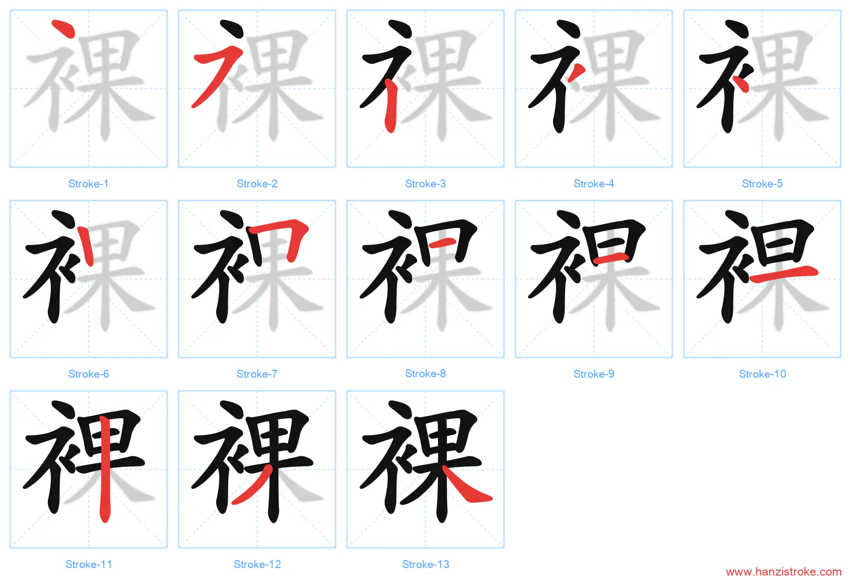 裸 stroke order diagram