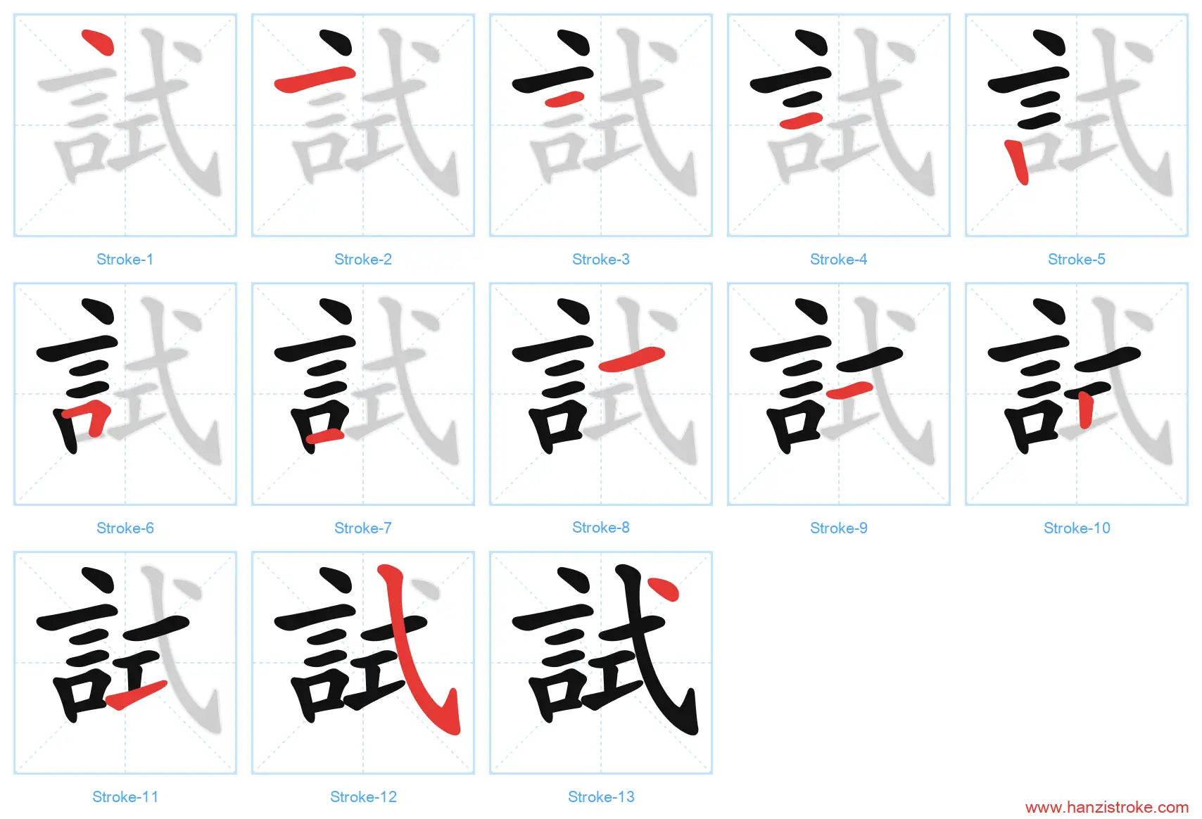 試 traditional stroke order diagram