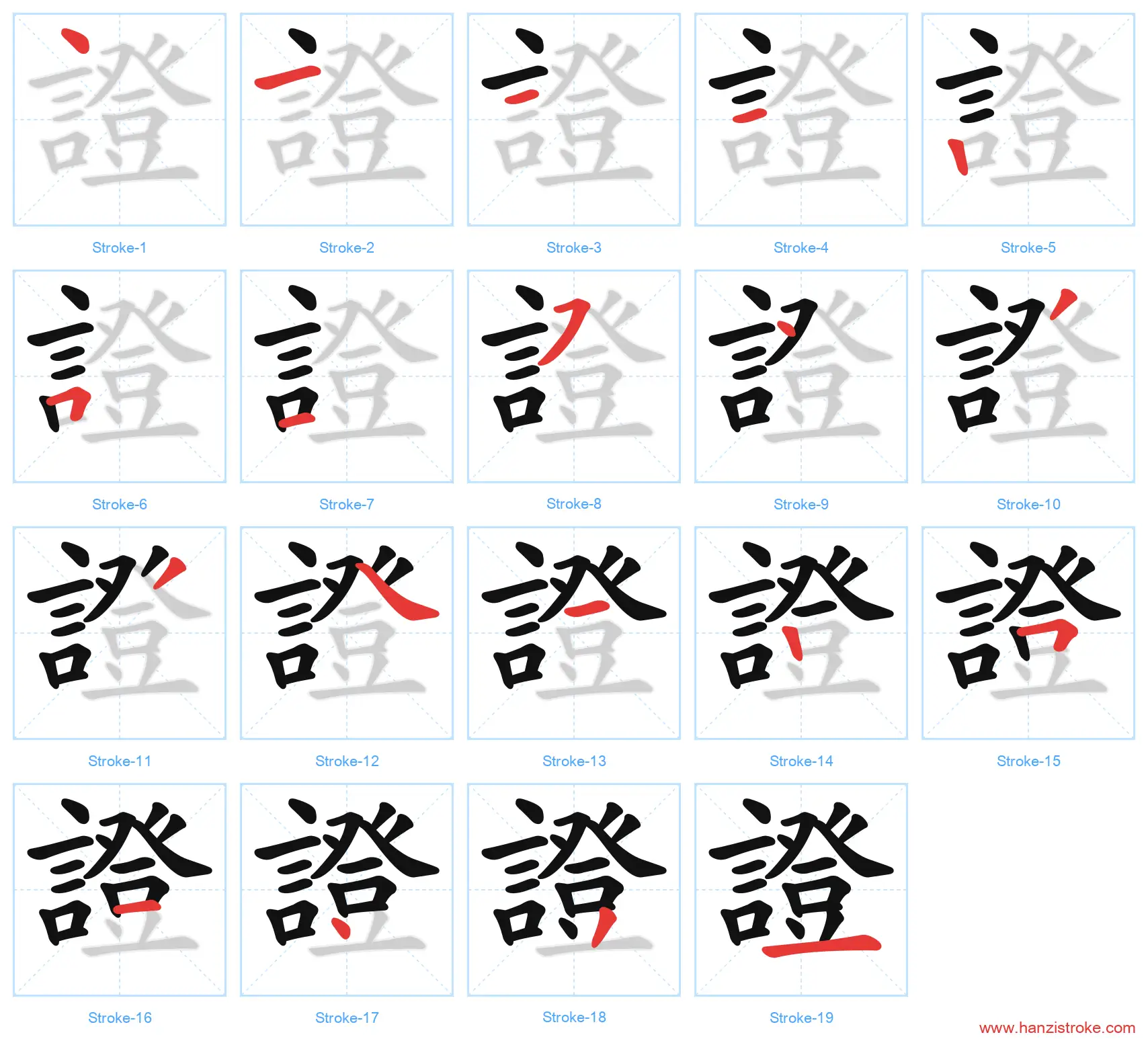 證 traditional stroke order diagram