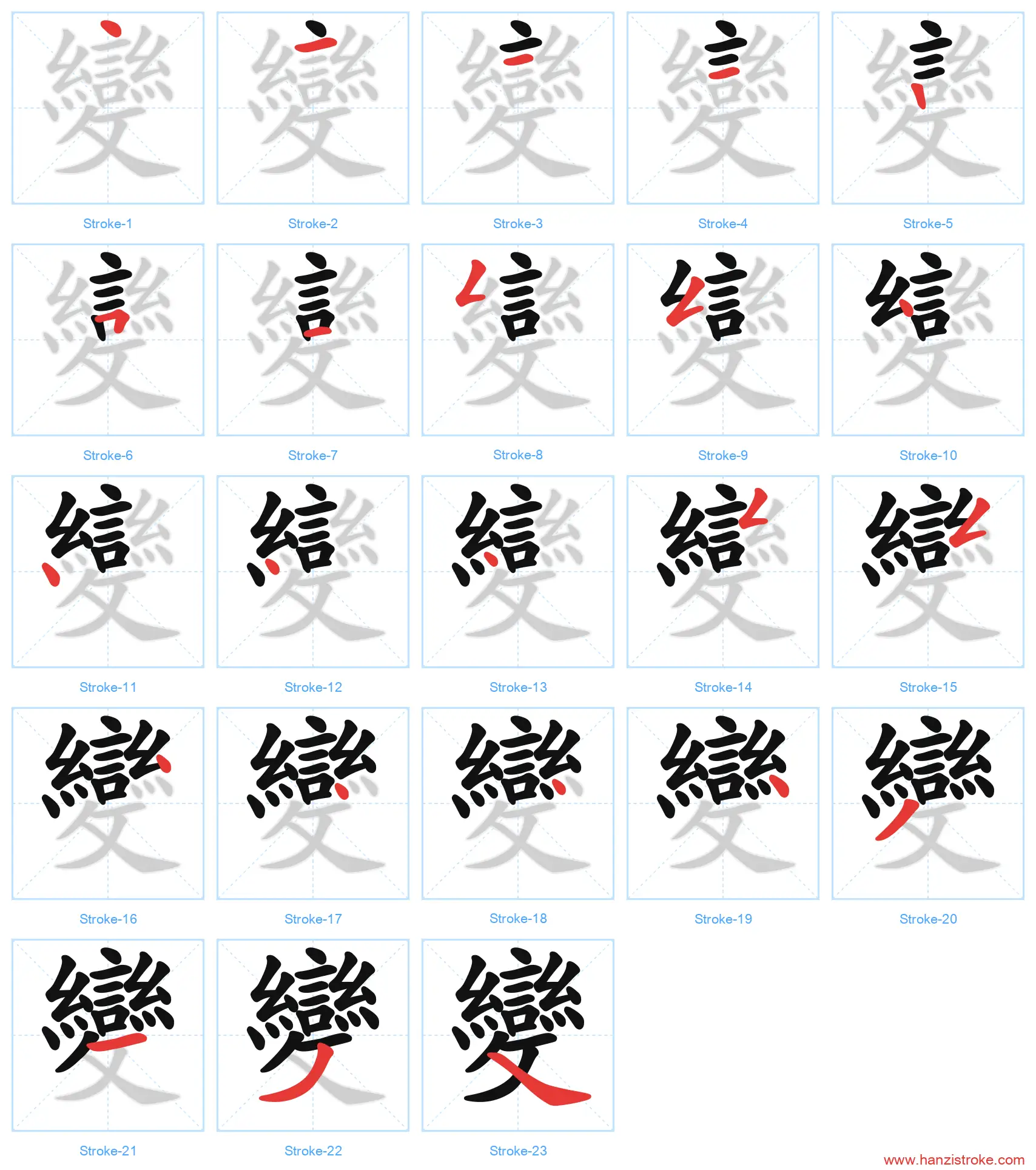 變 traditional stroke order diagram