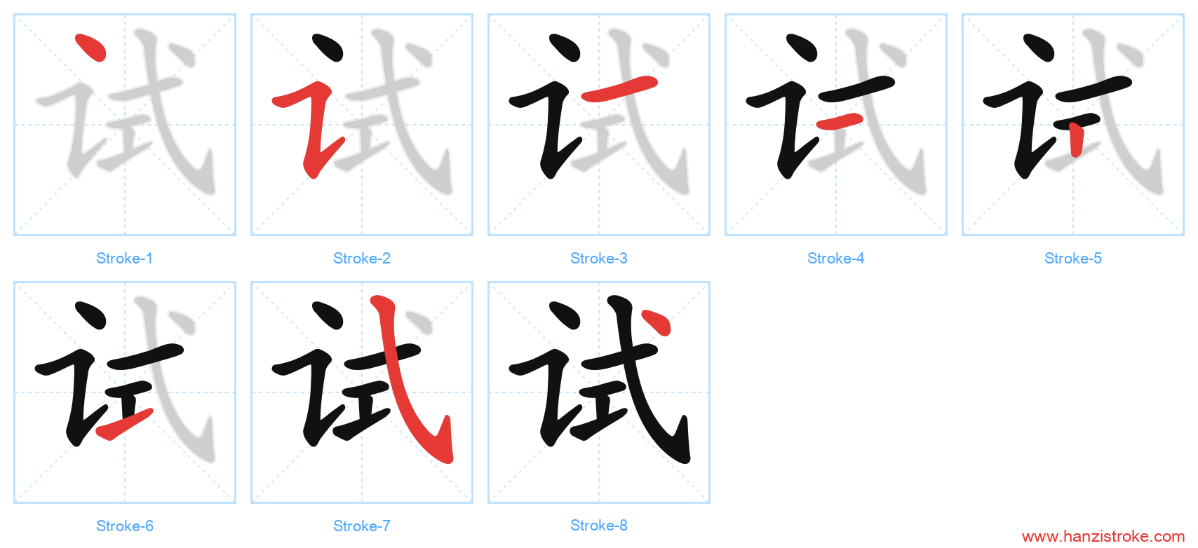 试 stroke order diagram