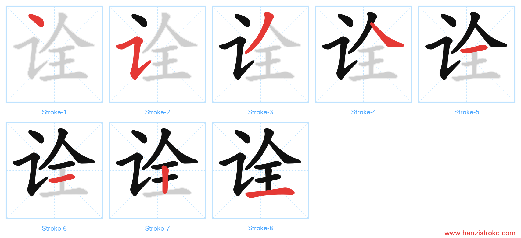诠 stroke order diagram