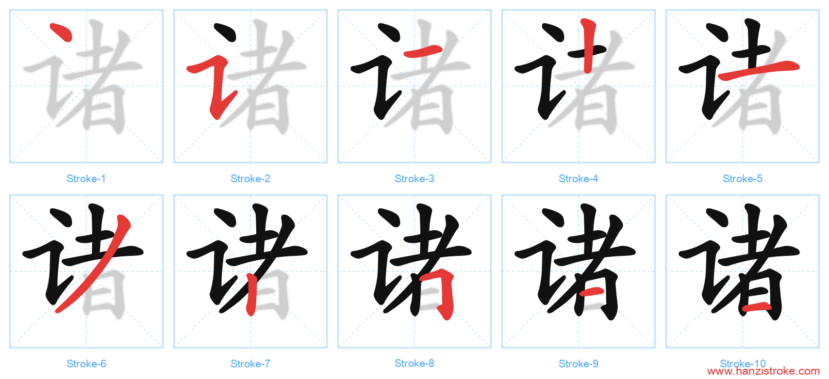 诸 stroke order diagram