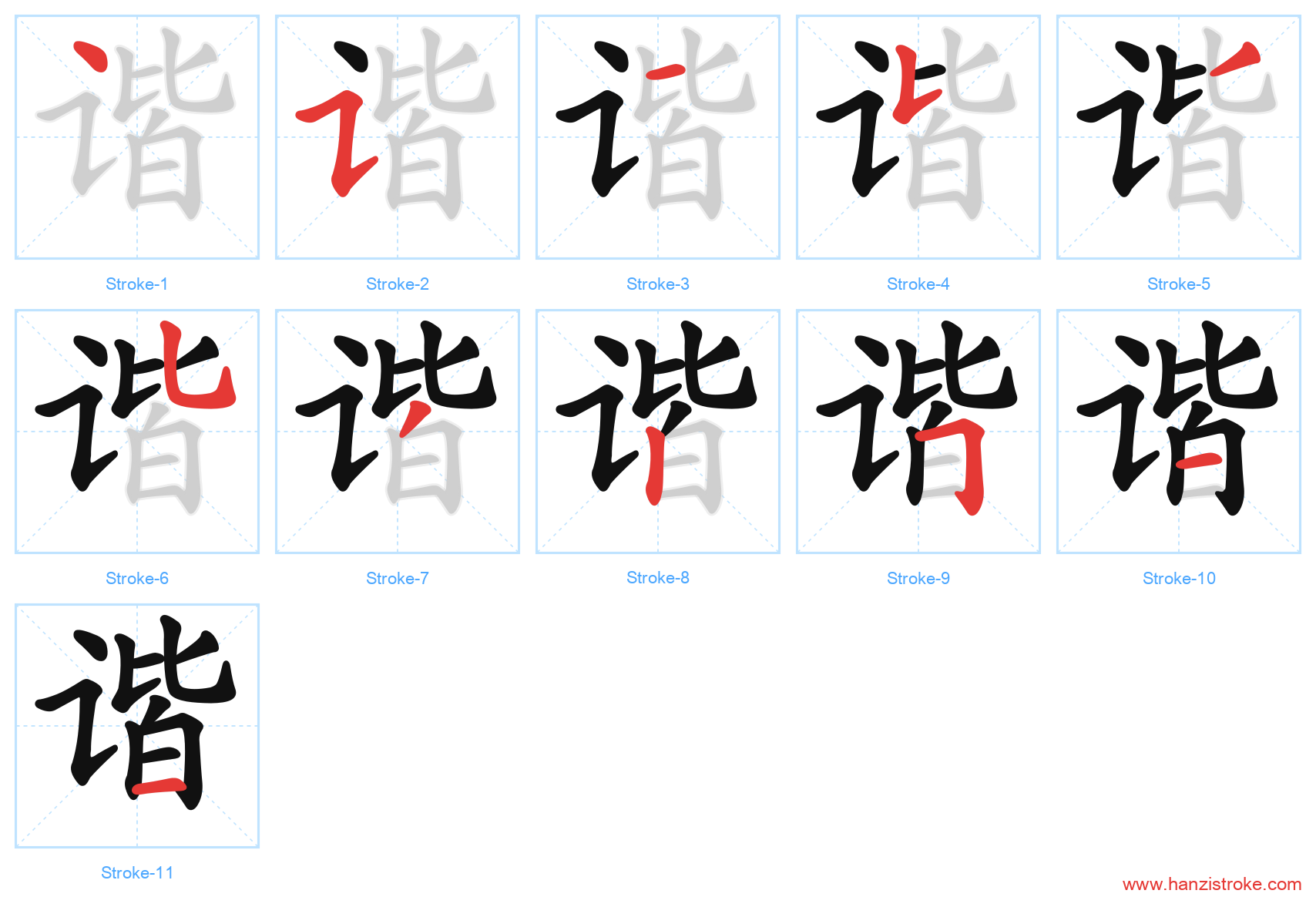 谐 stroke order diagram