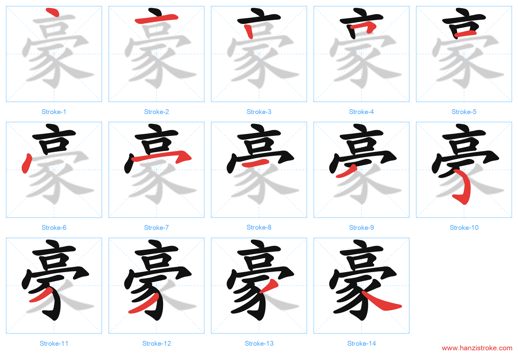 豪 stroke order diagram