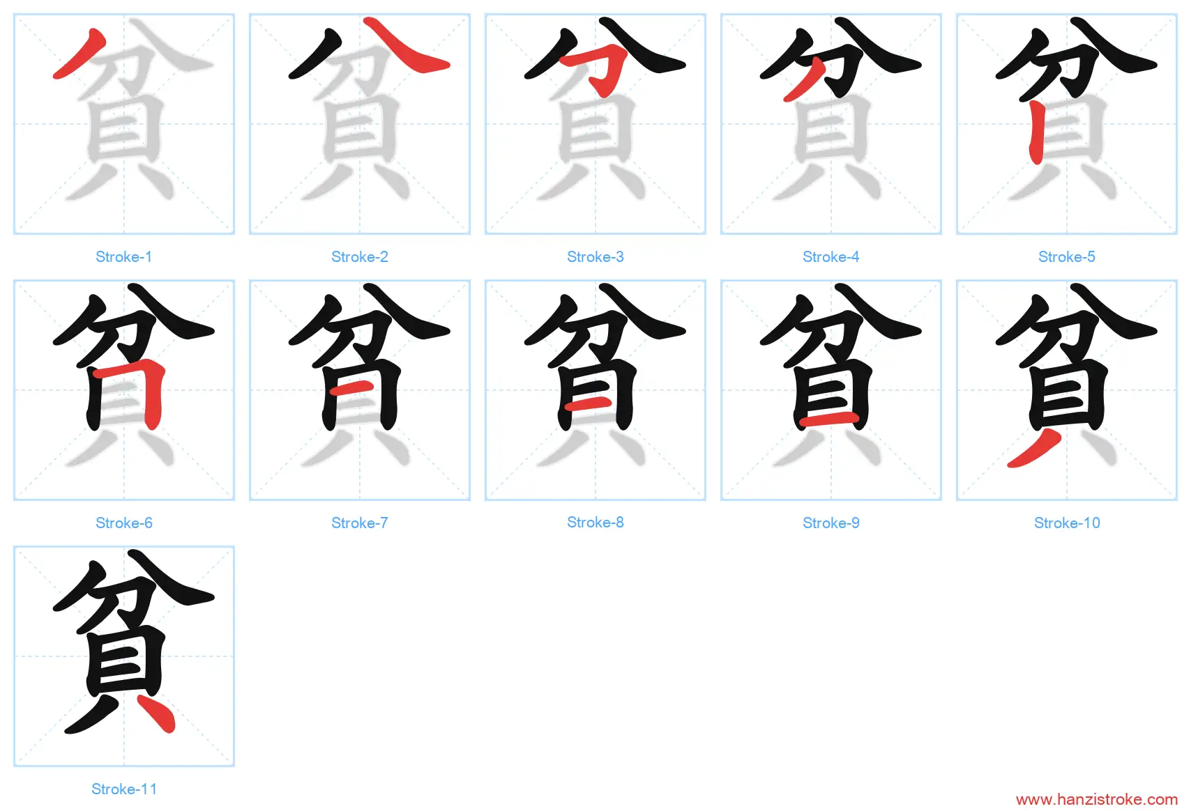 貧 traditional stroke order diagram