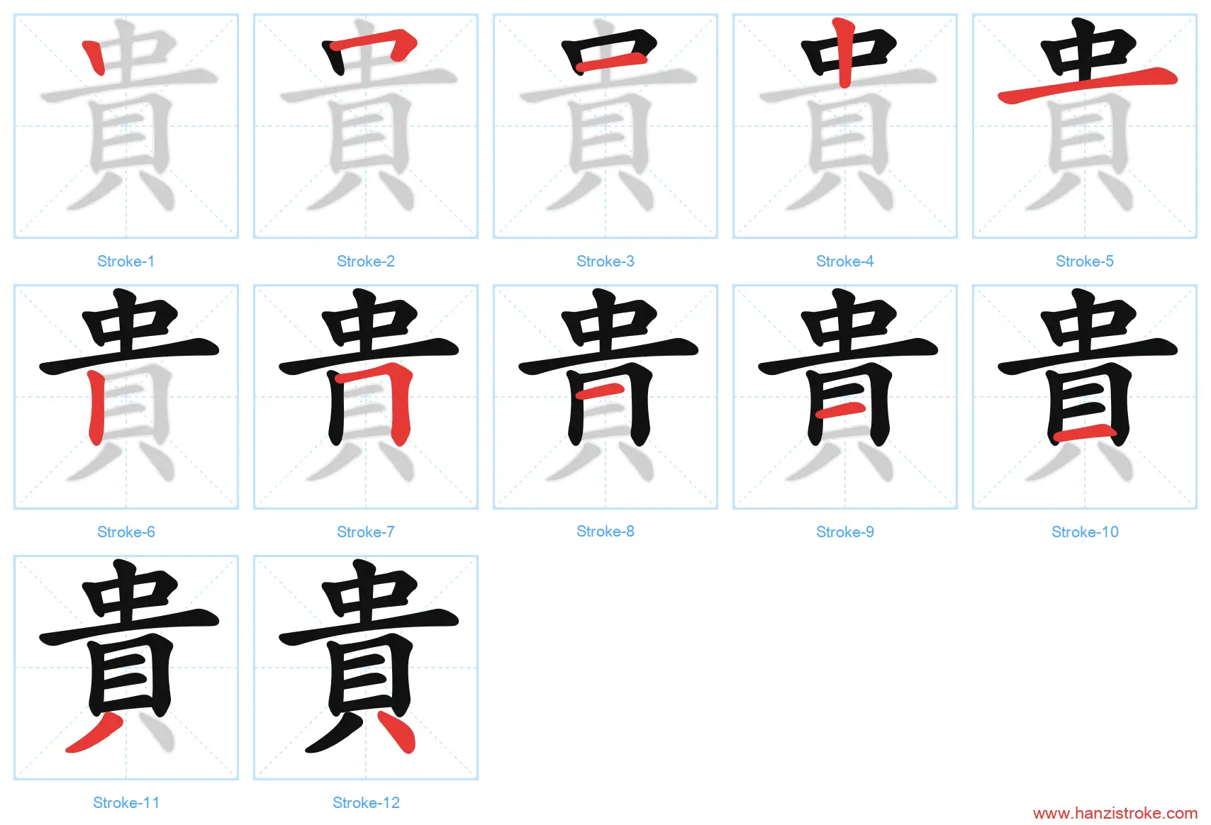 貴 traditional stroke order diagram