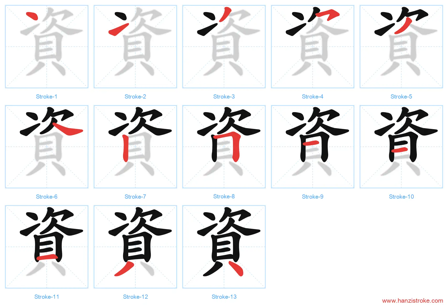 資 traditional stroke order diagram