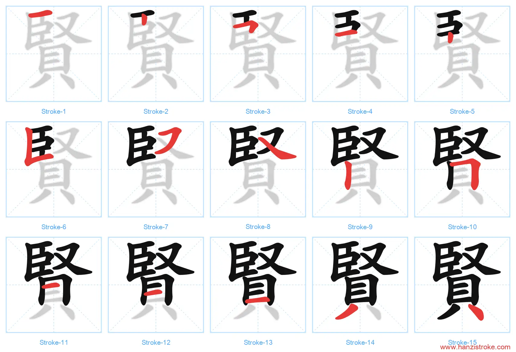 賢 traditional stroke order diagram