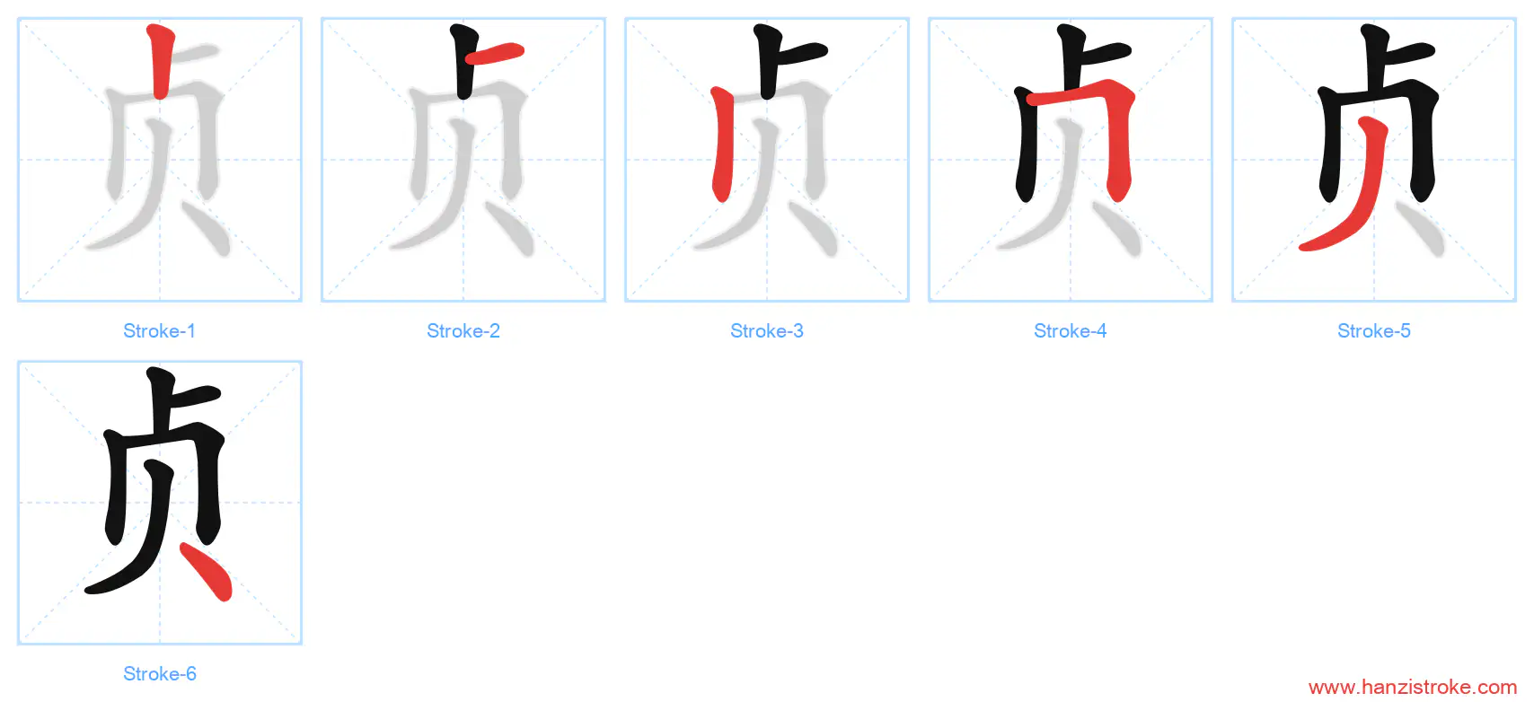 贞 stroke order diagram
