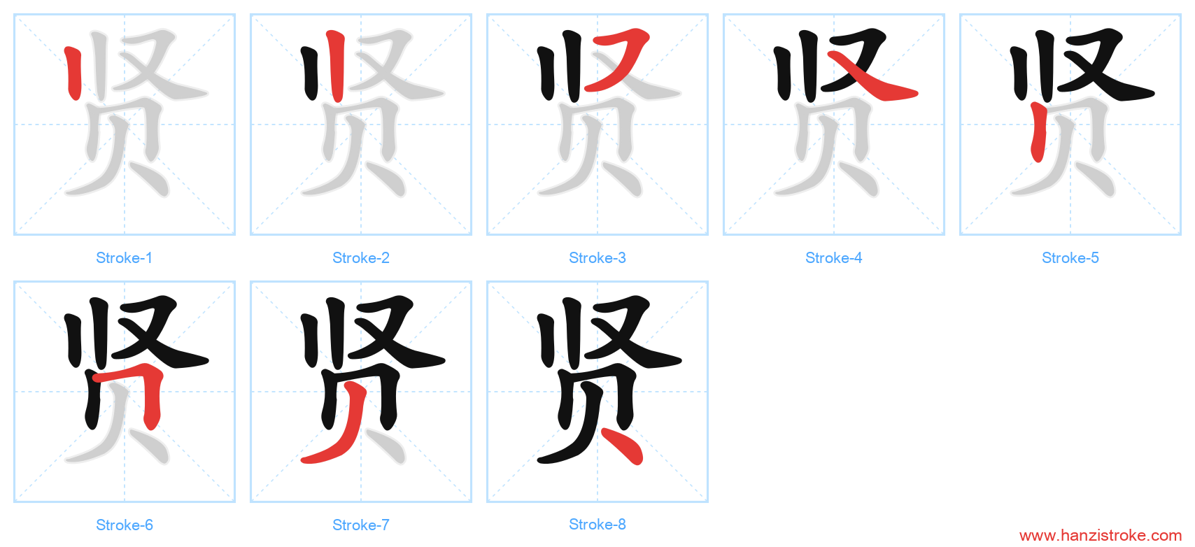 贤 stroke order diagram