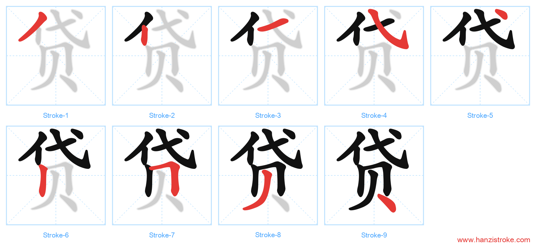 贷 stroke order diagram