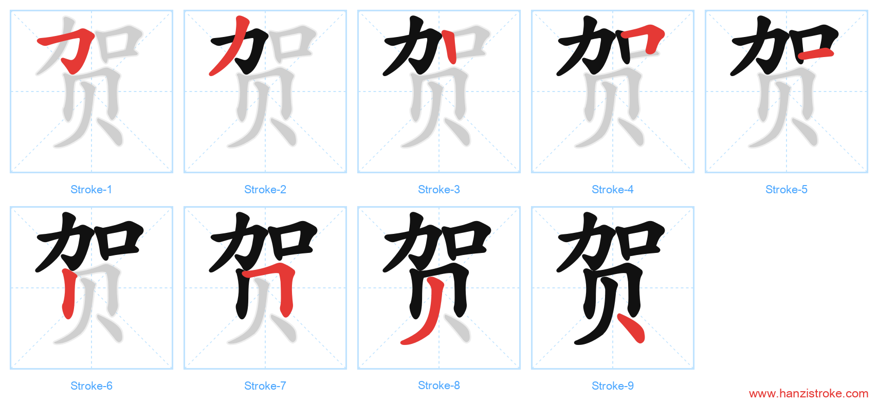 贺 stroke order diagram