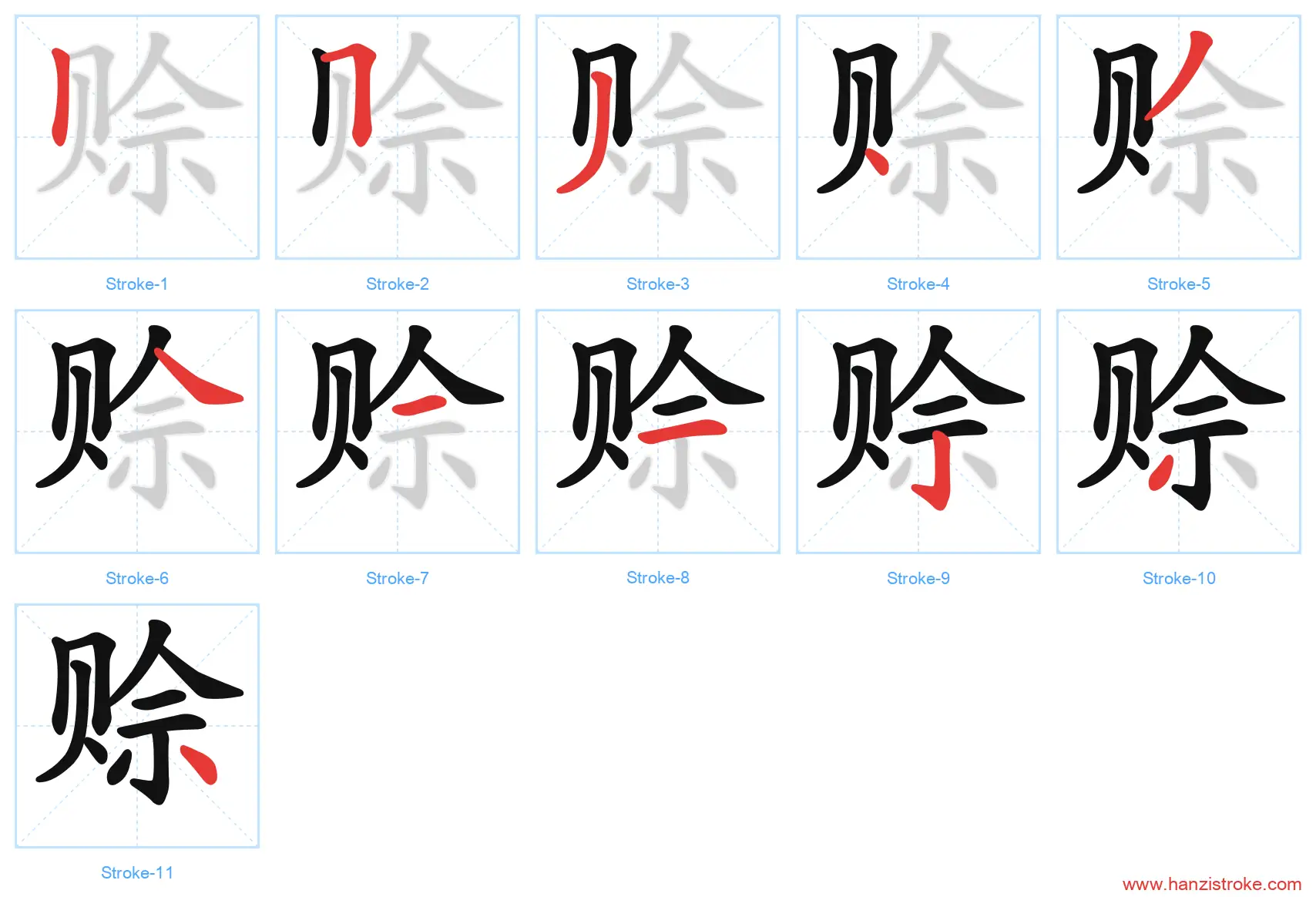 赊 stroke order diagram