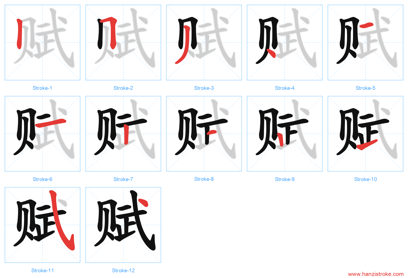 赋 stroke order diagram