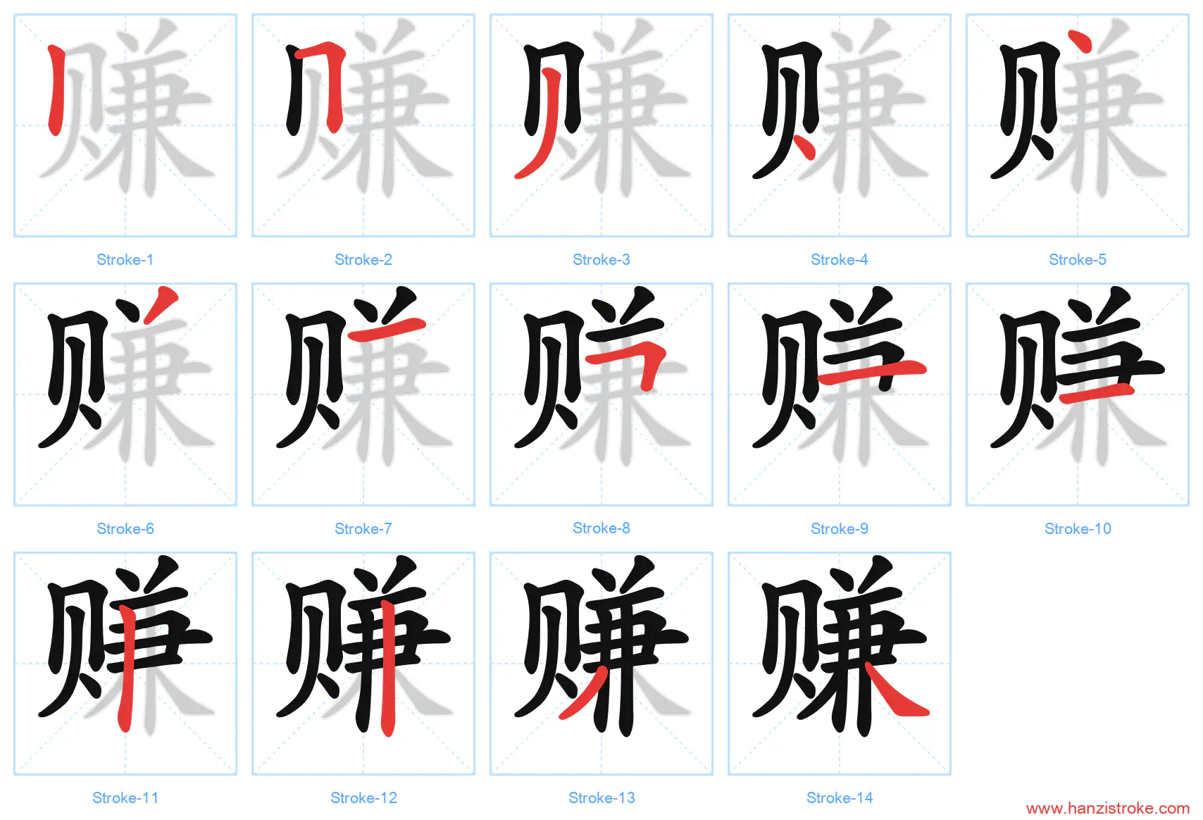赚 stroke order diagram