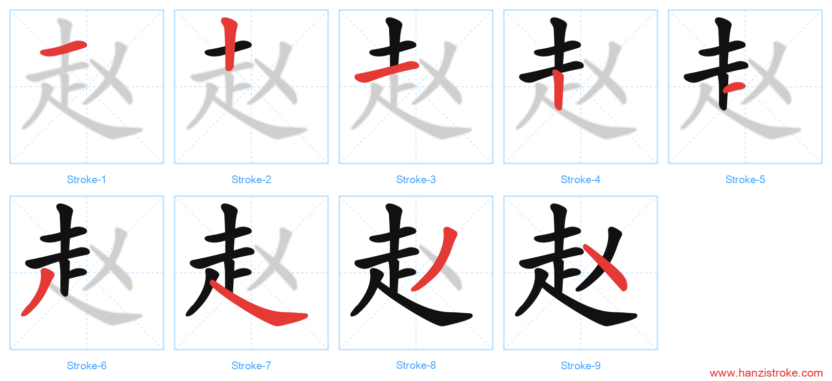 赵 stroke order diagram