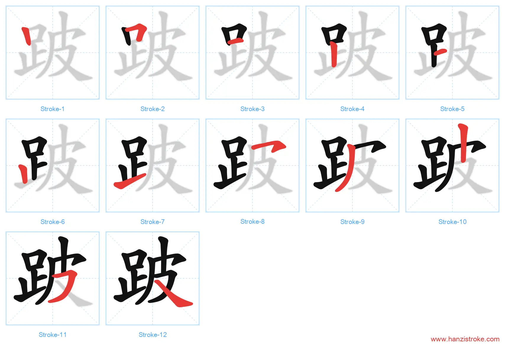 跛 stroke order diagram