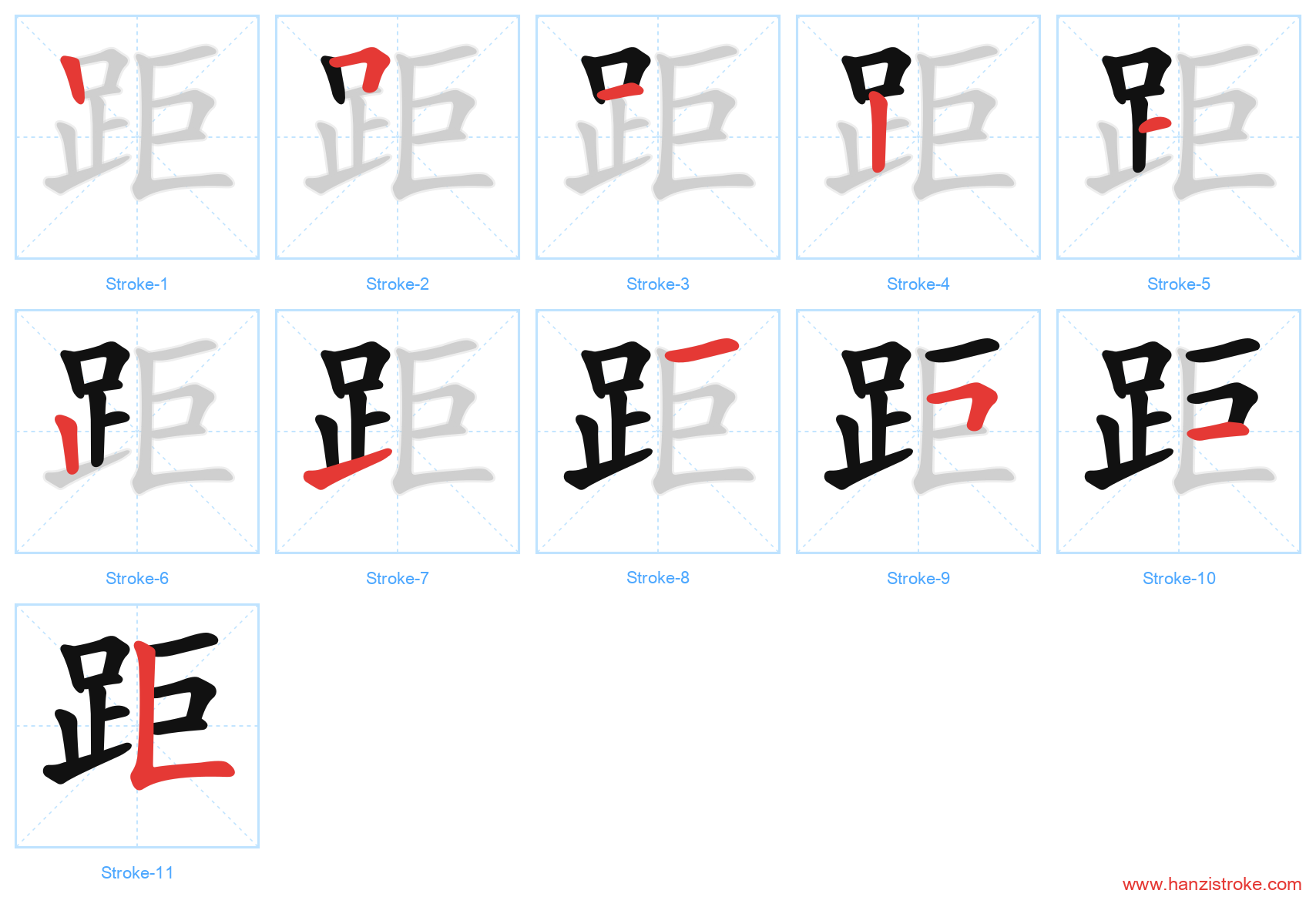 距 stroke order diagram