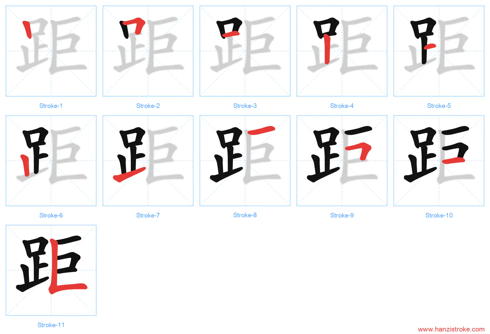 距 stroke order diagram