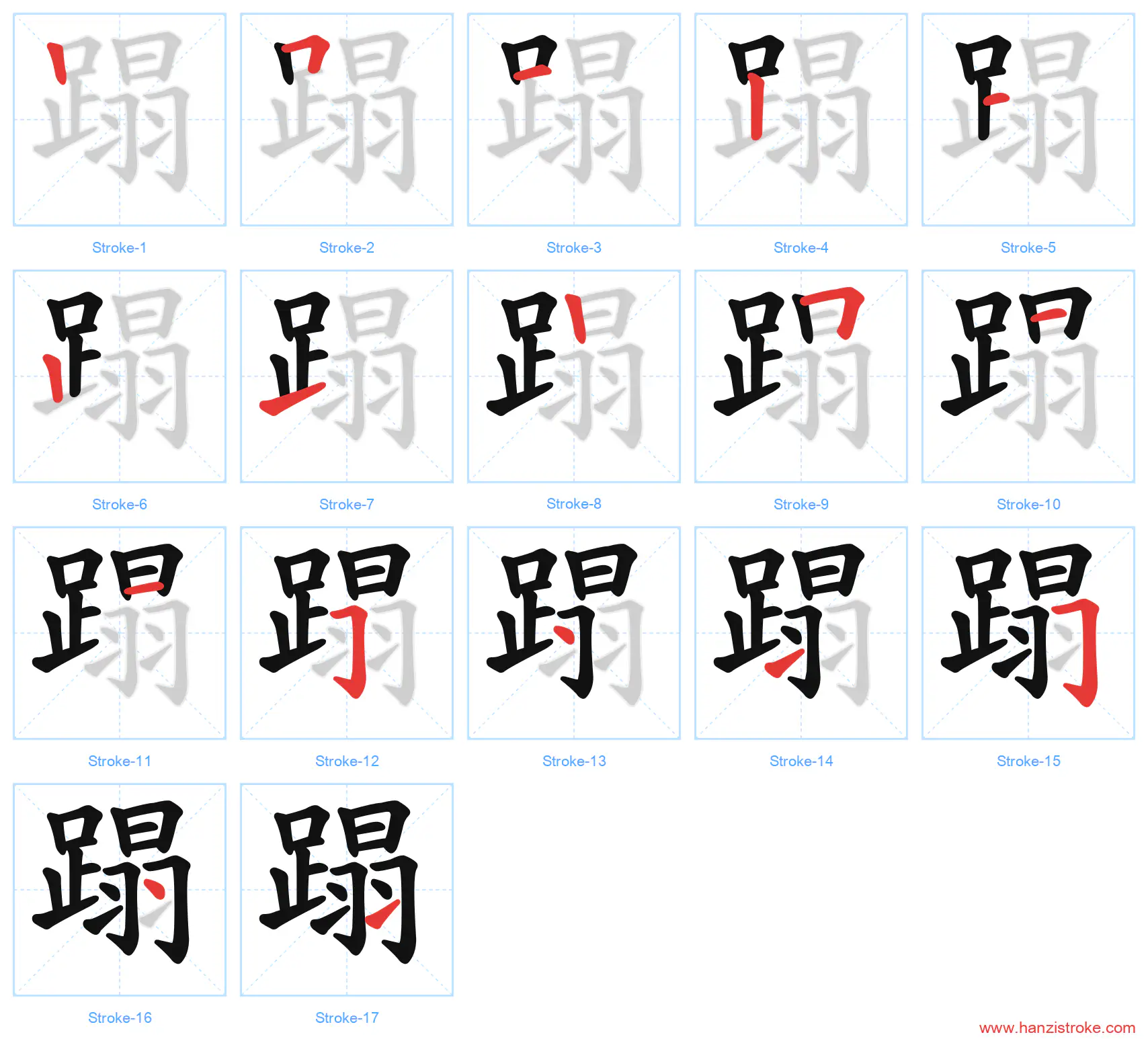 蹋 stroke order diagram