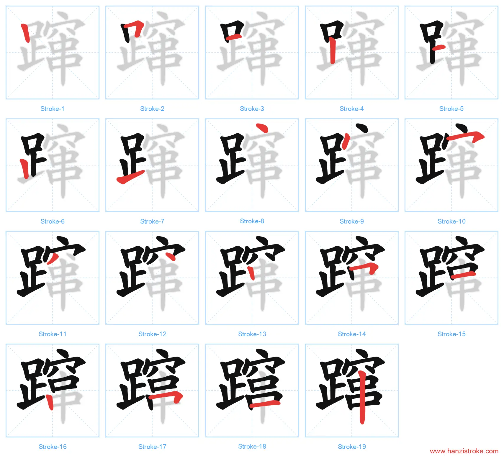 蹿 stroke order diagram