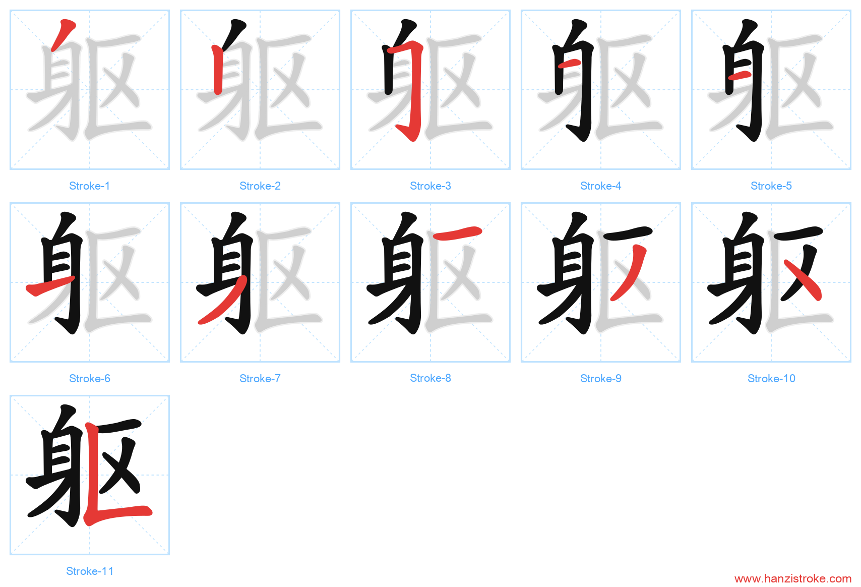 躯 stroke order diagram